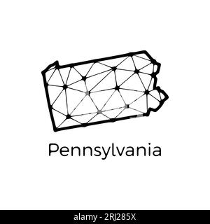 Mappa dello stato della Pennsylvania illustrazione poligonale fatta di linee e punti, isolata su sfondo bianco. STATI UNITI: Design a basso poli Illustrazione Vettoriale