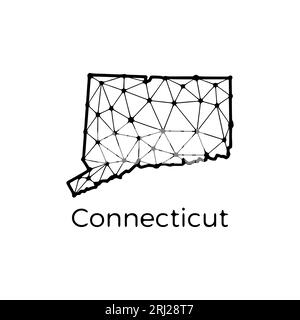 Illustrazione poligonale della mappa dello stato del Connecticut fatta di linee e punti, isolata su sfondo bianco. STATI UNITI: Design a basso poli Illustrazione Vettoriale