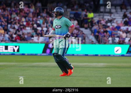 Leeds, 11 agosto 2023. Sam Curran batté per gli Oval Invincibles contro i Northern Superchargers nella gara Men's Hundred a Headingley, Leeds. Crediti: Colin Edwards Foto Stock