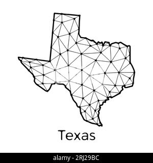 Illustrazione poligonale della mappa dello stato del Texas fatta di linee e punti, isolata su sfondo bianco. STATI UNITI: Design a basso poli Illustrazione Vettoriale