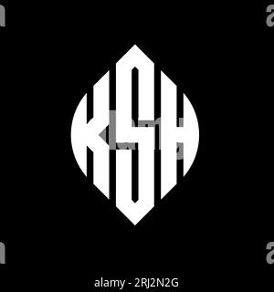 Logo KASH Circle Letter con forma circolare ed ellisse. Lettere ellittiche KSCH con stile tipografico. Le tre iniziali formano un logo circolare. KSH ci Illustrazione Vettoriale