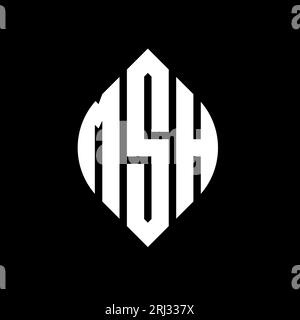 Logo MSH a lettera circolare con forma circolare ed ellisse. Lettere ellittiche MSH con stile tipografico. Le tre iniziali formano un logo circolare. MSH ci Illustrazione Vettoriale