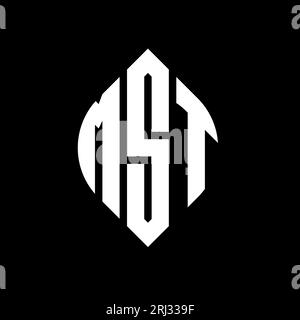 Logo MST a lettera circolare con forma circolare ed ellisse. Lettere ellittiche MST con stile tipografico. Le tre iniziali formano un logo circolare. MST ci Illustrazione Vettoriale