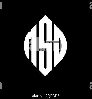 Logo MSJ a forma di lettera circolare con forma circolare ed ellisse. Lettere ellittiche MSJ con stile tipografico. Le tre iniziali formano un logo circolare. MSJ ci Illustrazione Vettoriale