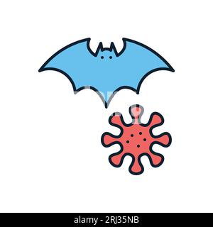 Portatore di BAT dell'icona vettore correlata al coronavirus. BAT e segno del virus. Isolato su sfondo bianco. Illustrazione vettoriale modificabile Illustrazione Vettoriale