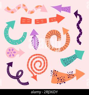 Set di frecce colorate con texture diversa. Illustrazione Vettoriale