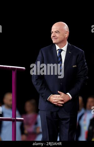 Sydney, Australia, 20 agosto 2023. Gianni Infantino, presidente della FIFA, guarda in scena durante la partita di calcio della finale della Coppa del mondo femminile tra lo Spian e l'Inghilterra allo Stadio Australia il 20 agosto 2023 a Sydney, in Australia. Credito: Damian Briggs/Speed Media/Alamy Live News Foto Stock