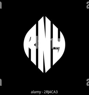 Logo con lettera circolare RNY con forma circolare ed ellisse. Lettere ellittiche RNY con stile tipografico. Le tre iniziali formano un logo circolare. RNY ci Illustrazione Vettoriale