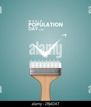 Giornata mondiale della popolazione, design creativo di concept per banner, poster e illustrazione 3D. Illustrazione Vettoriale