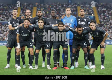 Udine, Italia. 20 agosto 2023. La Juventus ha visto la squadra durante la partita di SERIE A TIM 2023/24 tra Udinese e Juventus alla Dacia Arena. Punteggio finale; Udinese 0:3 Juventus Credit: SOPA Images Limited/Alamy Live News Foto Stock