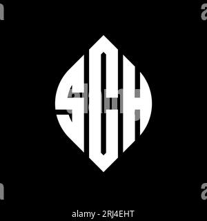 Logo SCH circolare con forma circolare ed ellisse. Lettere ellittiche SCH con stile tipografico. Le tre iniziali formano un logo circolare. SCH ci Illustrazione Vettoriale