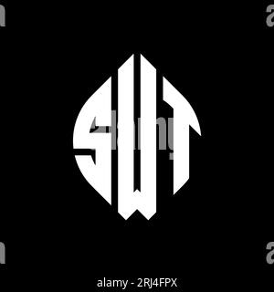 Logo SWT a lettera circolare con forma circolare ed ellisse. Lettere ellittiche SWT con stile tipografico. Le tre iniziali formano un logo circolare. SWT ci Illustrazione Vettoriale