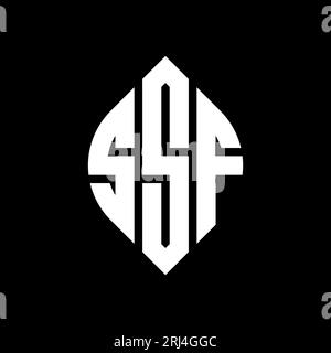 Logo SSF a lettera circolare con forma circolare ed ellisse. Lettere ellittiche SSF con stile tipografico. Le tre iniziali formano un logo circolare. SSF ci Illustrazione Vettoriale