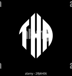 Logo a forma di lettera circolare con forma circolare ed ellisse. Lettere ellittiche con stile tipografico. Le tre iniziali formano un logo circolare. THA ci Illustrazione Vettoriale
