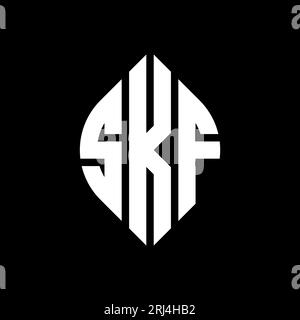 Logo SKF a lettera circolare con forma circolare ed ellisse. Lettere ellittiche SKF con stile tipografico. Le tre iniziali formano un logo circolare. SKF ci Illustrazione Vettoriale