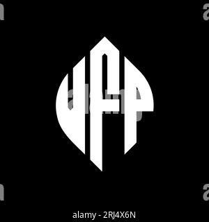 Logo VFP a lettera circolare con forma circolare ed ellisse. Lettere ellittiche VFP con stile tipografico. Le tre iniziali formano un logo circolare. VFP ci Illustrazione Vettoriale