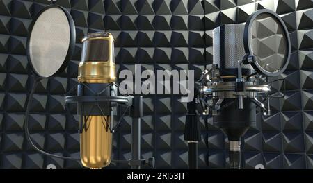 Microfoni moderni nello studio di registrazione Foto Stock