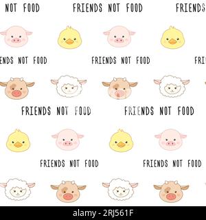 Pattern animali senza cuciture giorno vegano , veganismo per amore, per cibo. Illustrazione vettoriale Illustrazione Vettoriale