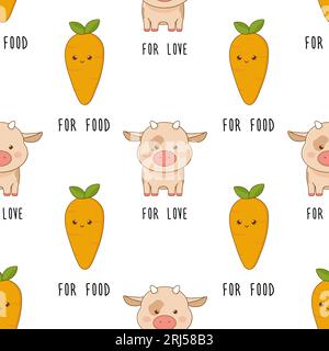 Pattern animali senza cuciture giorno vegano , veganismo per amore, per cibo. Illustrazione vettoriale Illustrazione Vettoriale