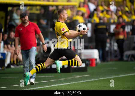 Dortmund/ Germania. 19/08/2023, Julian RYERSON (DO), azione, azione singola, calcio 1st Bundesliga, 1° giorno, Borussia Dortmund (DO) - 1° FC Colonia (K) 1: 0 il 19 agosto 2023 a Dortmund/ Germania. Le normative #DFL vietano qualsiasi uso di fotografie come sequenze di immagini e/o quasi-video # Foto Stock