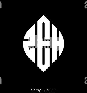 Logo con lettera circolare ZEH con forma circolare ed ellisse. Lettere ellittiche ZEH con stile tipografico. Le tre iniziali formano un logo circolare. ZEH ci Illustrazione Vettoriale