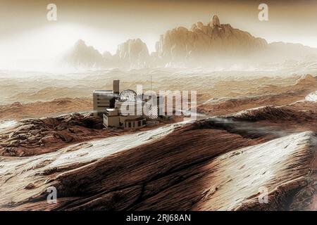 base spaziale sull'illustrazione 3d di marte Foto Stock
