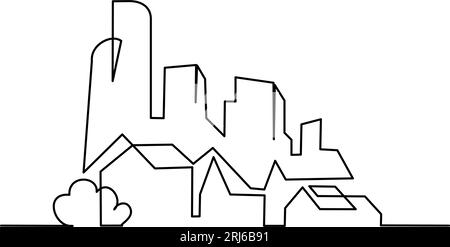 Paesaggio urbano moderno. Disegno vettoriale continuo a una linea Illustrazione Vettoriale
