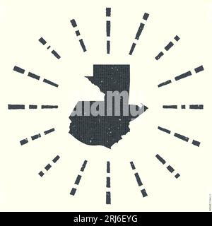 Logo Guatemala. Poster di grunge Sunburst con mappa del paese. Forma del Guatemala piena di cifre esagonali con raggi solari intorno. Vettore autentico Illustrazione Vettoriale