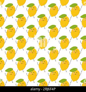 Motivo senza cuciture di limoni gialli dai colori tenui. Molta frutta piccola. Banner, volantini, carta da parati, design in tessuto. Illustrazione vettoriale piatta. Illustrazione Vettoriale