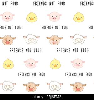 Pattern animali senza cuciture giorno vegano , veganismo per amore, per cibo. Illustrazione vettoriale Illustrazione Vettoriale