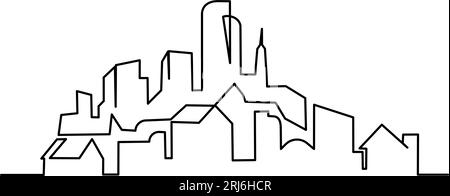 Paesaggio urbano moderno. Disegno vettoriale continuo a una linea Illustrazione Vettoriale