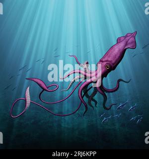 Gigantesco nuoto sotto l'acqua con fasci di luce Foto Stock