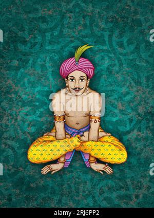 Serie di illustrazioni: Fakir in tre diverse posizioni di Yoga. Immagine 1 di 3 Foto Stock