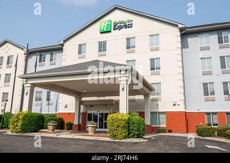 Gastonia North Carolina, Holiday Inn Express Charlotte West - Gastonia, hotel IHG, esterno, ingresso frontale dell'edificio, cartello informativo, promozione pr Foto Stock