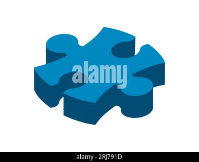 Pezzo del puzzle isometrico. Puzzle 3D. Concetto di soluzione. Idea di risoluzione dei problemi. Parte del puzzle blu. Pezzo mancante isolato. Elemento di progettazione grafica. Illustrazione Vettoriale