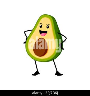 Animato allegro personaggio messicano di avocado. vivace frutto tropicale vettoriale con sorriso luminoso e braccia akimbo, che irradia positività e gioia attraverso il suo aspetto giocoso. Persona sicura di cibo sano Illustrazione Vettoriale