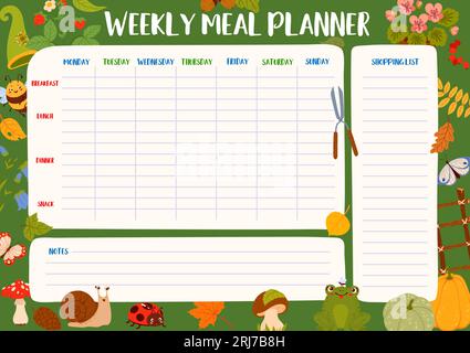 Menu settimanale planner giornaliero Immagine e Vettoriale - Alamy