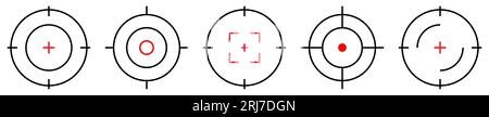 Set di icone della destinazione di destinazione. Mirare il cecchino sparare gruppo. Illustrazione vettoriale Illustrazione Vettoriale