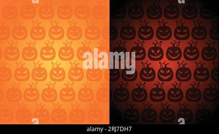 Motivo senza cuciture per Halloween con diverse zucche arrabbiate. Illustrazione Vettoriale