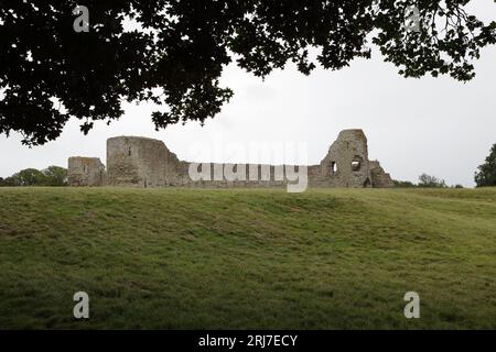 Il castello di Pevensey si trova non troppo lontano da Pevensey Bay, dove Guglielmo di Normandia sbarcò per la prima volta durante la conquista dell'Inghilterra nel 1066. Foto Stock