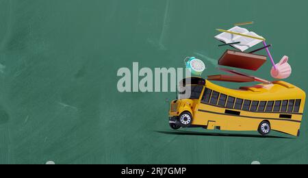 Concetto di ritorno a scuola sullo sfondo della lavagna scolastica, rendering di illustrazioni 3d. Foto Stock
