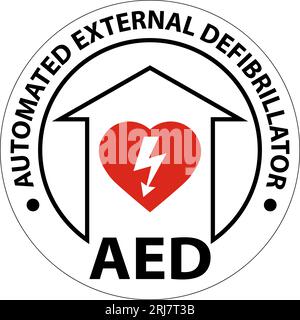 Cartello da pavimento AED con Defib Heart, cartello da pavimento con bordo rosso Illustrazione Vettoriale