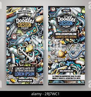 Set di striscioni verticali per immersioni con cartoni animati Illustrazione Vettoriale