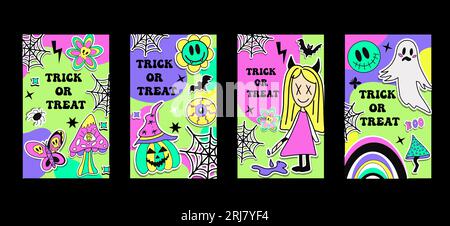 Allestite poster per Halloween con illustrazioni alla moda. Carte alla moda. Illustrazione vettoriale Illustrazione Vettoriale