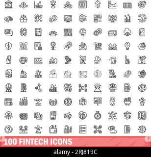 set di 100 icone fintech. Illustrazione di 100 icone fintech insieme di vettori isolati su sfondo bianco Illustrazione Vettoriale