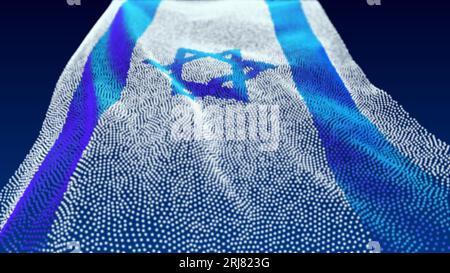 Bandiera di Israele fatta di punti luminosi, vista dal basso. Fluttua nel vento. Vettore. Illustrazione Vettoriale