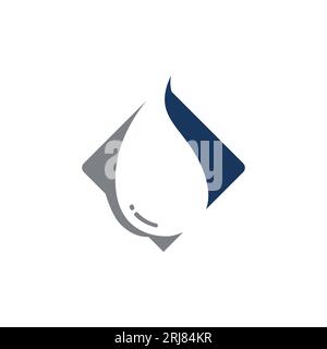 Lettera iniziale Q Hydro Logo con icona a goccia d'acqua nello spazio negativo modello di progettazione. Lettera a goccia d'acqua q logo iniziale all'interno del design a forma quadrata Illustrazione Vettoriale