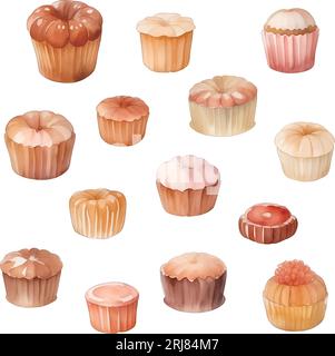 Set di cupcake disegnati a mano. Illustrazione acquerello isolata su sfondo bianco. Illustrazione Vettoriale