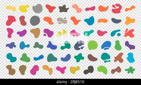 Forme a blocchi in colori neon. Forme d'acqua semplici. Grande set di elementi liquidi colorati. Elementi colorati in blob fluido. Forma liquida, tonda abstrac Illustrazione Vettoriale