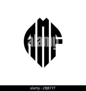 Logo AMF a lettera circolare con forma circolare ed ellisse. Lettere di ellisse AMF con stile tipografico. Le tre iniziali formano un logo circolare. AMF ci Illustrazione Vettoriale